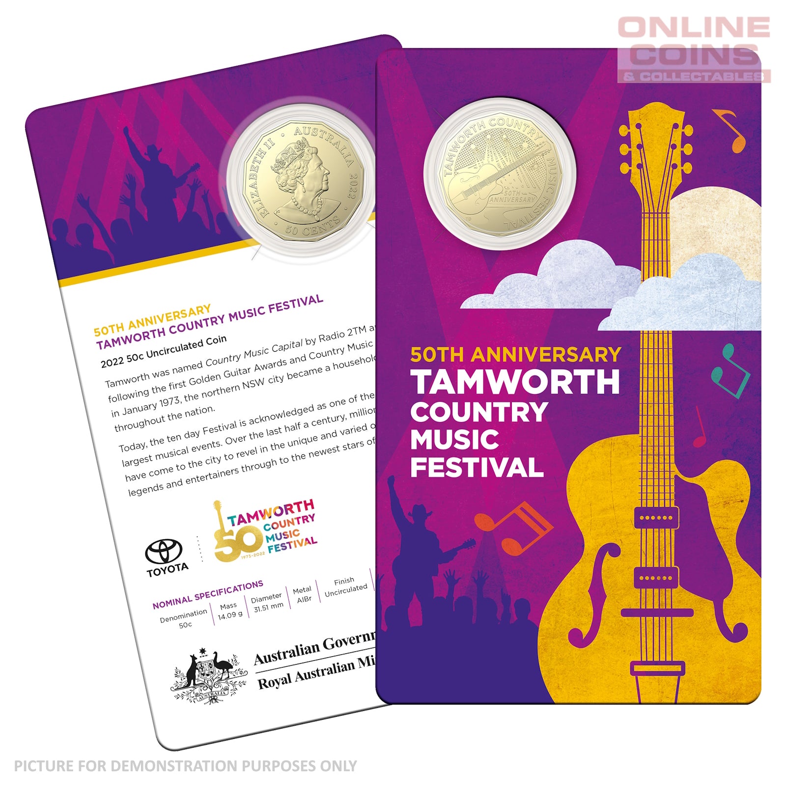 2022 50c AlBr Uncirculated Carded Coin - 50th Anniversary Of Tamworth Country Music Festival